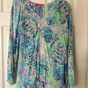 Lilly Pulitzer Vibrant Floral Blouse in Blue and Green